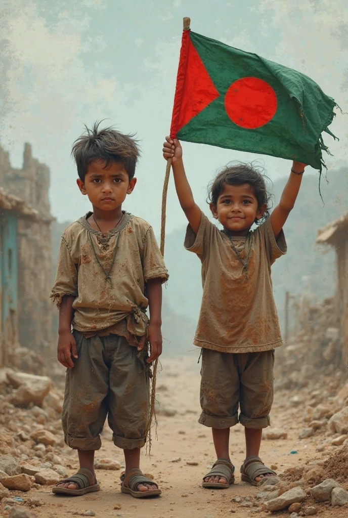An express picture of g za child. It suggests their suffering in war.and their strangth holding the plastinain flag