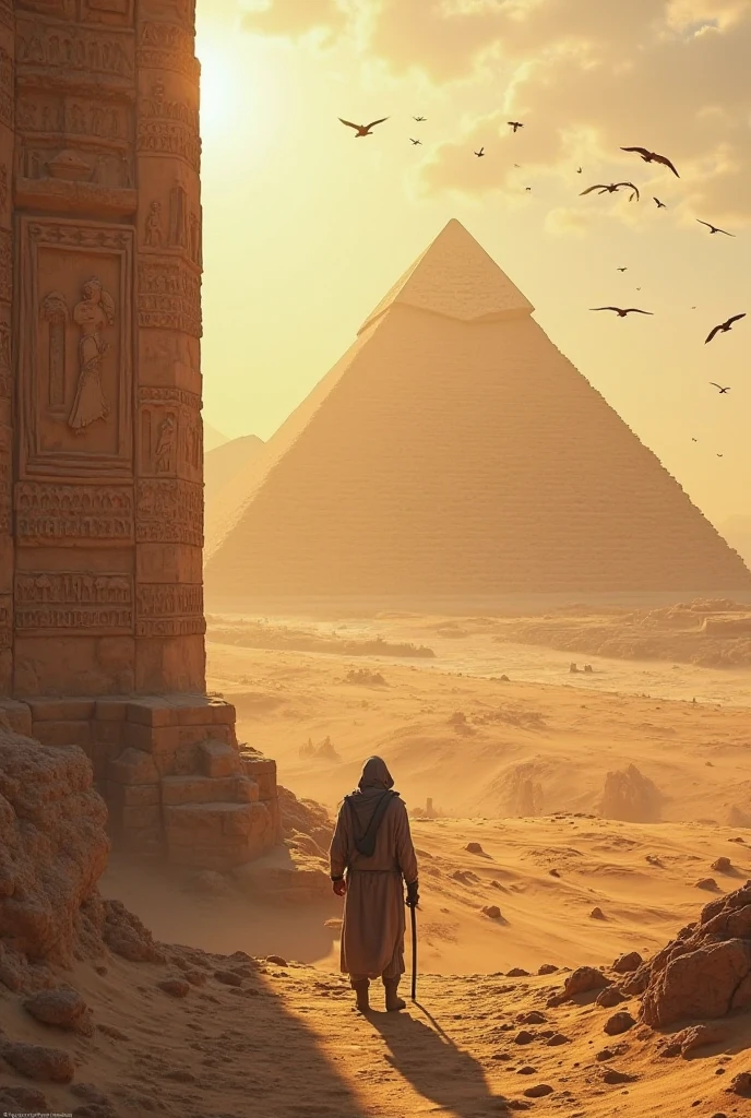 Woman walking on Mars，In the distance stands a triangular building，The surface of the building has a clear pattern，Size contrast，The vast surface of Mars，Mars rover，The Earth can be seen in the sky，Strong contrast，Dark Department，Mars rover，Earth in the air，atmospurate，Photoreality，photore，tmasterpiece，hentail realism，Photoreality，hight contrast，8K HD， Render the atmosphere，A detailed, ultra - detailed, 超A high resolution, (真实感:1.4),, A high resolution, A detailed, rich colours
