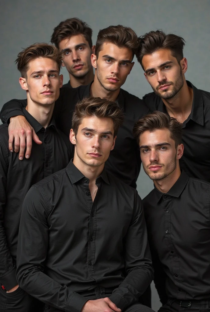 Elegent looking german male model wearing plain tshirt with boys looking to camera with attitude and anger