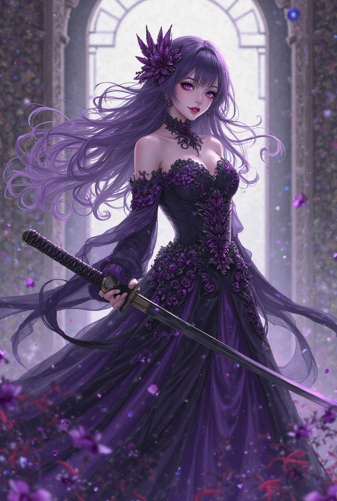 (((UHD))), (((masterpiece))), (((8k))), (((highres))), (((Surrealism))), (((cinematic lighting))), god rays, zoom layer, (((fullbody shot))), f/4.0, Canon, shiny skin,detailed skin,detailed face, detailed eyes, arafed woman in a black dress holding a sword in a garden of roses, dark fantasy style, she is the queen of black roses, 🌺 cgsociety, fantasy photoshoot, with large sword, inspired by Magali Villeneuve, fantasy beautiful, dark fantasy mixed with realism, digital fantasy art ), ethereal fantasy, beautiful fantasy maiden, fantasy art style, by Yang J