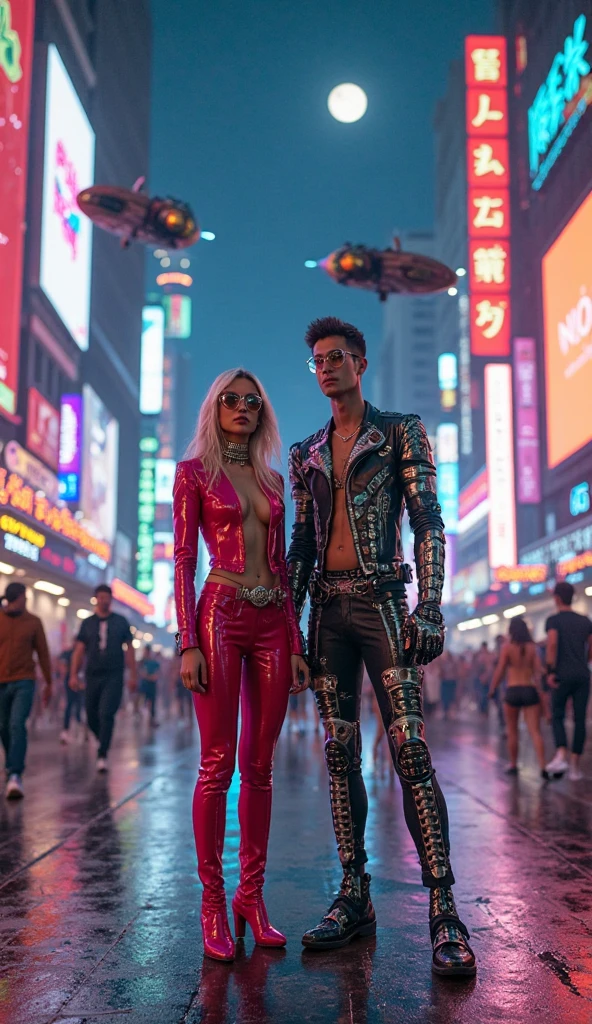 Masterpiece, Young Hugh Jackman as a young elf Cyberpunk Police swat officer BREAK (((Short blonde Baids))) BREAK (((Tribal face Tattoos))), BREAK (((Tribal Cheek Tattoos))), BREAK (((face piercings))), (((pointy elf ears))) BREAK (((glowing White eyes))), BREAK (((Full Body Shot))), Wearing a Cyberpunk inspired Kimono BREAK Shopping in a Cyberpunk Market, BREAK ((Best quality)), ((masterpiece)), (highly detailed:1.3), 3D, beautiful (cyberpunk:1.3), bold colours and patterns, eye-catching accessories, trendy and innovative hairstyle, vibrant makeup, neon signs, LED lights, bright and vivid color scheme, detailed skin texture, detailed cloth texture, beautiful detailed face, intricate details, ultra detailed, best quality, ultra high res, (photorealistic: 1.4), Raw photo, by Ellen von Unwerth, Nikon D850 Film Stock Photography, F1.6 Lens, Rich Colors, Realistic, Cinestill 800, backlight, rimlighting, studiolighting