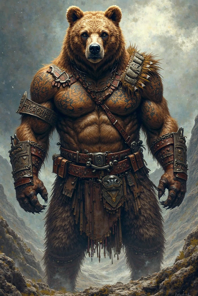 A warrior with the head of a bear with axe