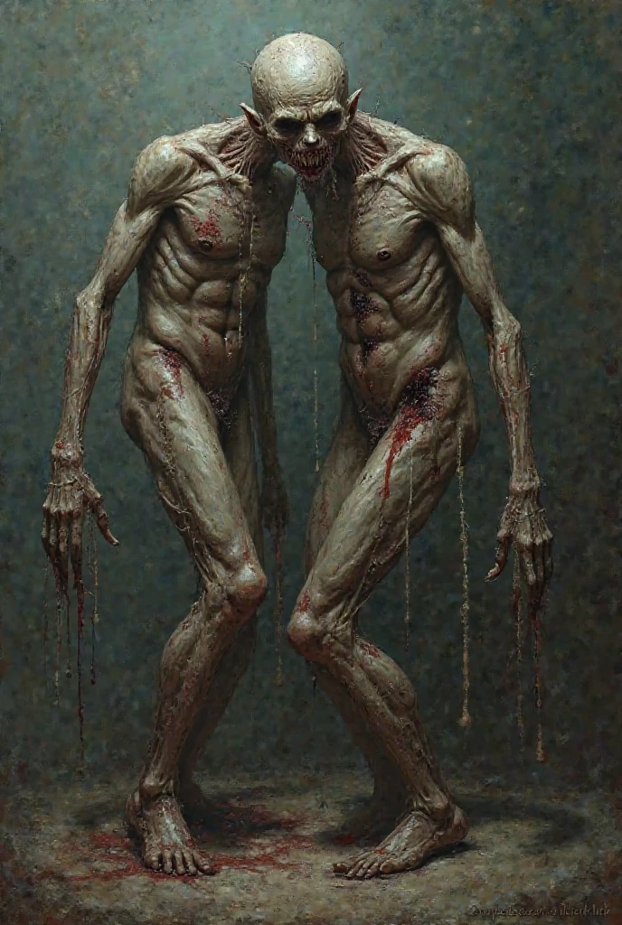 scary creature sitting on a corpse, eating a body, blood, creepy, terrifying, horror, found footage, night,