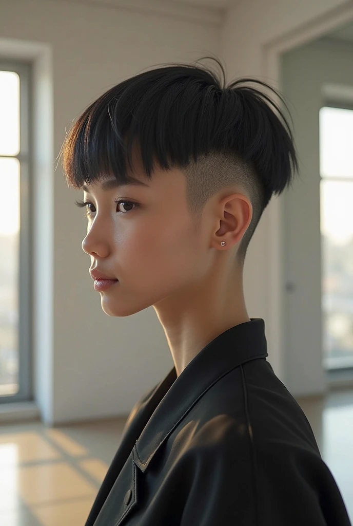 a 10-year-old woman, (Hi-Top Fade: 1.3), no hair, light theme, soft tones, warm colors, high contrast, (natural skin texture, anime, strong light, sharp),