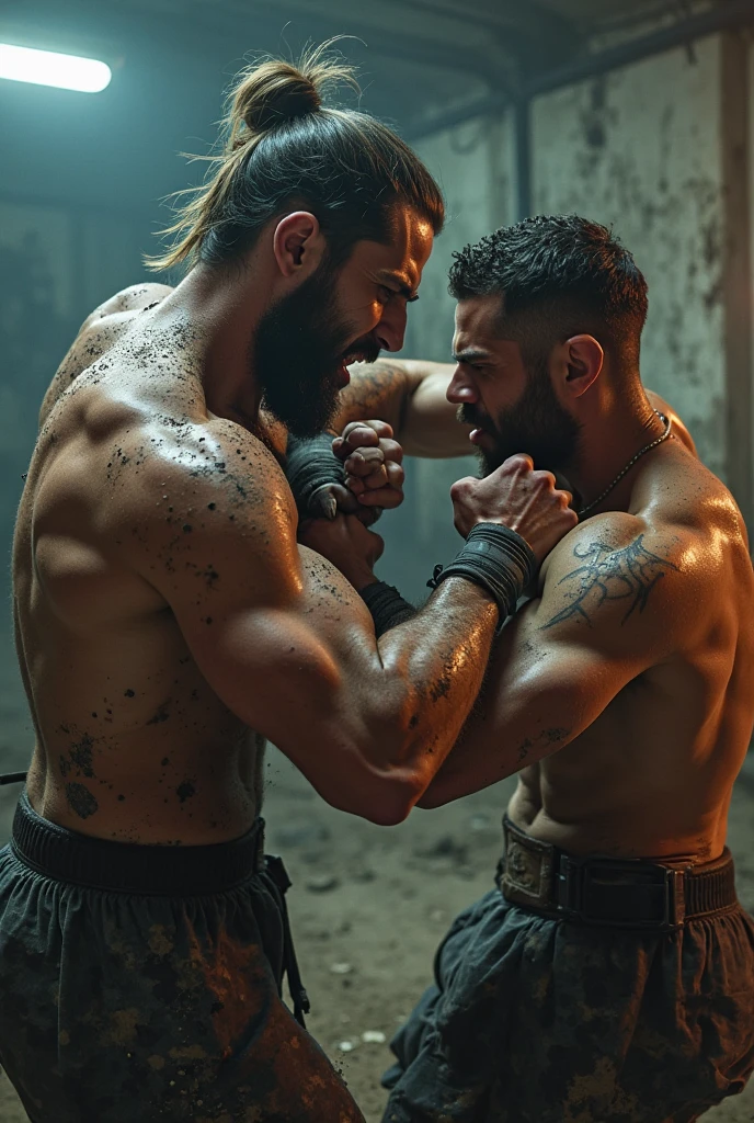 2 men fighting in a bar 
