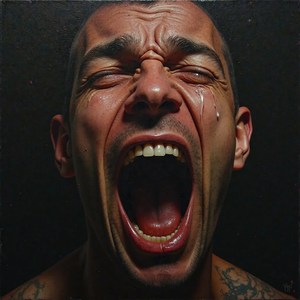 Yellow-faced man cries
