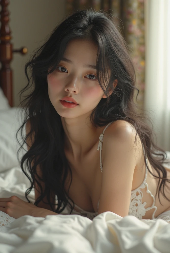 Beautiful Asian girl lying naked on the bed