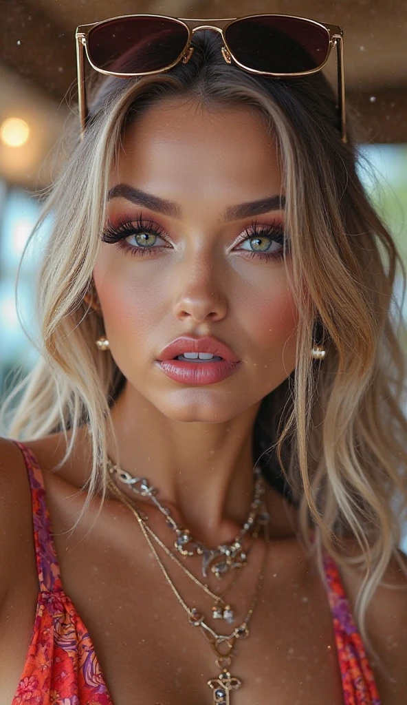 face close up, blonde hair, French braid on hair, lock of hair, hair is falling, white and gold, filigree, necklace, earrings, full lips, mouthful, thin lips, thick mouth, Plump lips, plump mouth,, without sleeves, NECKLACE, bimbo girl, mature девушка, 1 girl, big tits, massive , huge ,, super tight, mega tight, on the knees, thin top, see through the top,Wasp waist, erotic pose, big ass, big hips