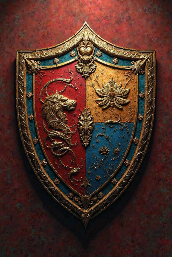 Team coat of arms in the style of a shield with a band theme and with the colors red,blue and gold and with the name CEREQ BANDA SHOW