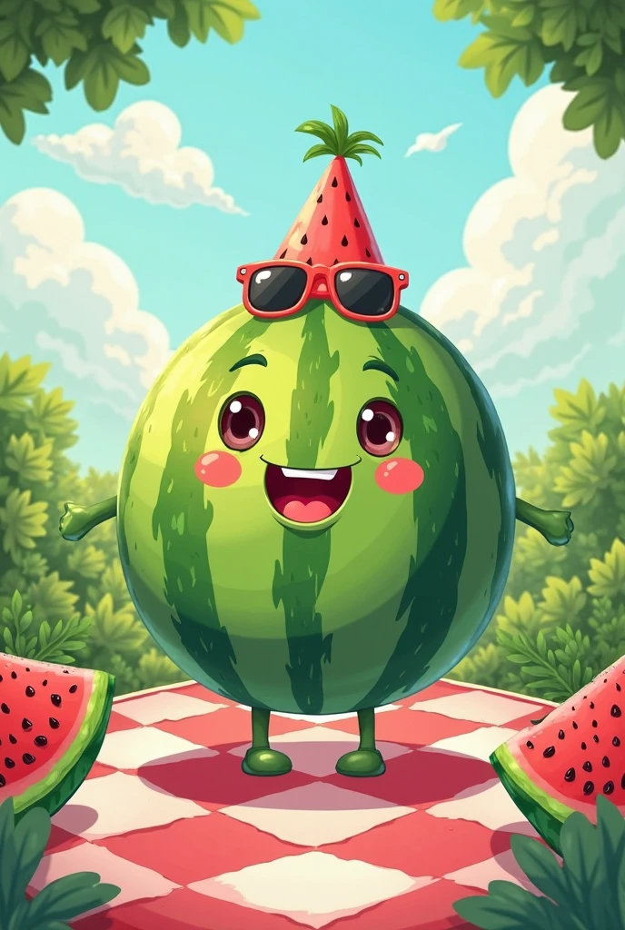 watermelon mascot illustration, character, cute, 