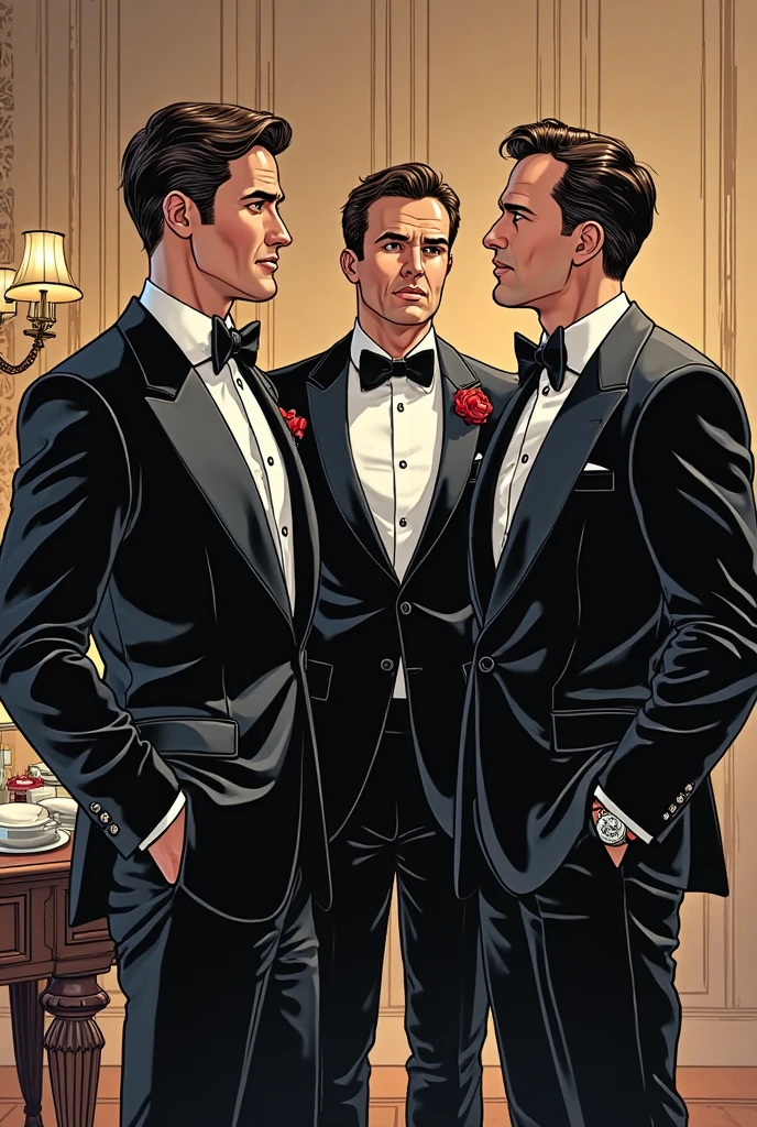 lustration in Leyendecker style : Muscular and pumped-up Prince Harry as James Bond , Agent 007, in an expensive suit