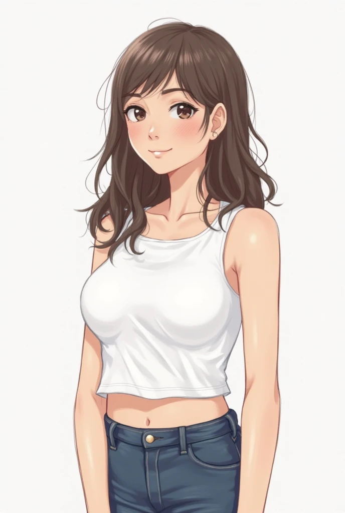 (((masterpiece, best quality, ultra highres, 1 girl, solo, no background))), super detailed skin and face and eyes and finger, beautiful japanese woman, small breasts:1.5, skinny, light brown hair, white background, very short pixie hair, Knee shot, Generate with illustrations, Various expressions, Various poses, Please draw the entire character within the frame, ensuring that the head, arms, and legs are not cut off. The background should be simple, with the character positioned centrally, outline, anime, 2d, boyish, smile showing teeth, tank top, denim shorts,