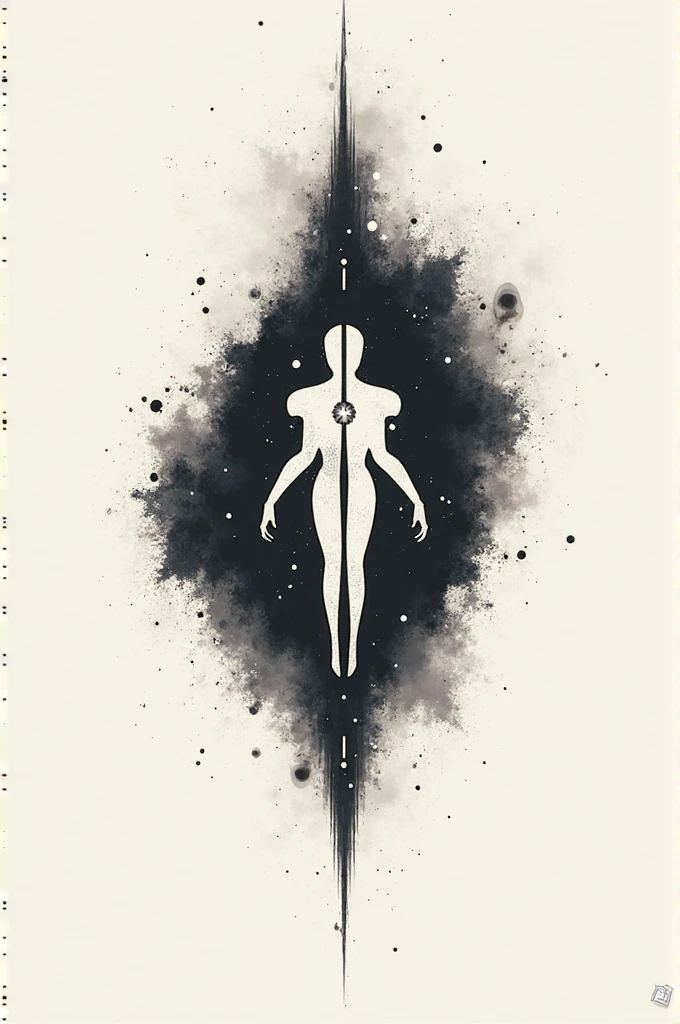 Minimalist abstract drawing with a naked woman, a plan, fire, Moon