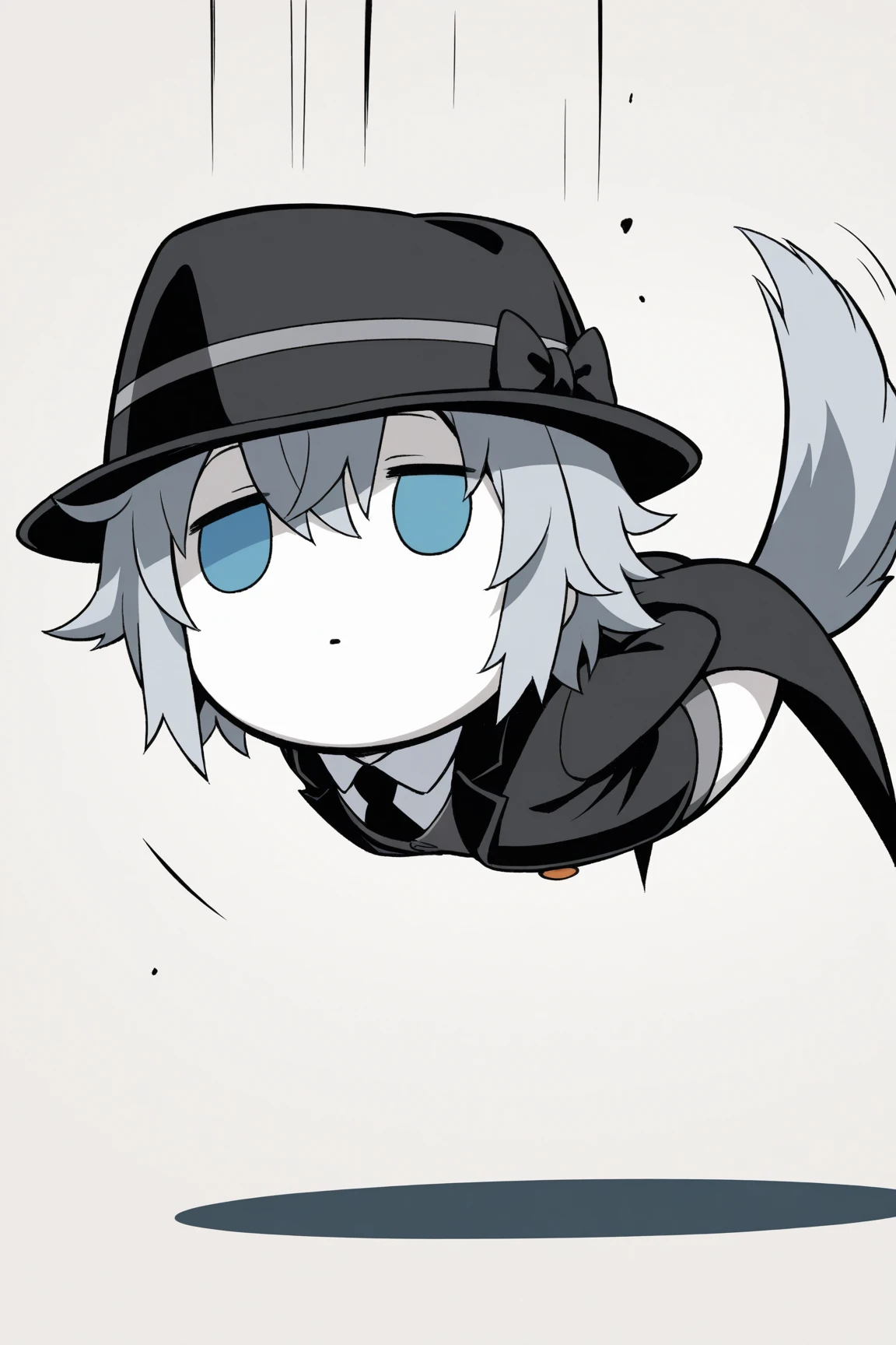 only ((gentleman)), masterpiece, best quality, ((only gentleman)), anime style, standard, white skin, break having orange blond short hair man, Sharp Hair, break black Tailcoat, white collared shirt, white background, blue eyes, I々I have,((small eyes,)) , ((is a black little fedora)),break (((Gray Hair))), ((Low dog ears)), Towering, black tie, Focus Face, has a long dog tail, Top corner, Butler