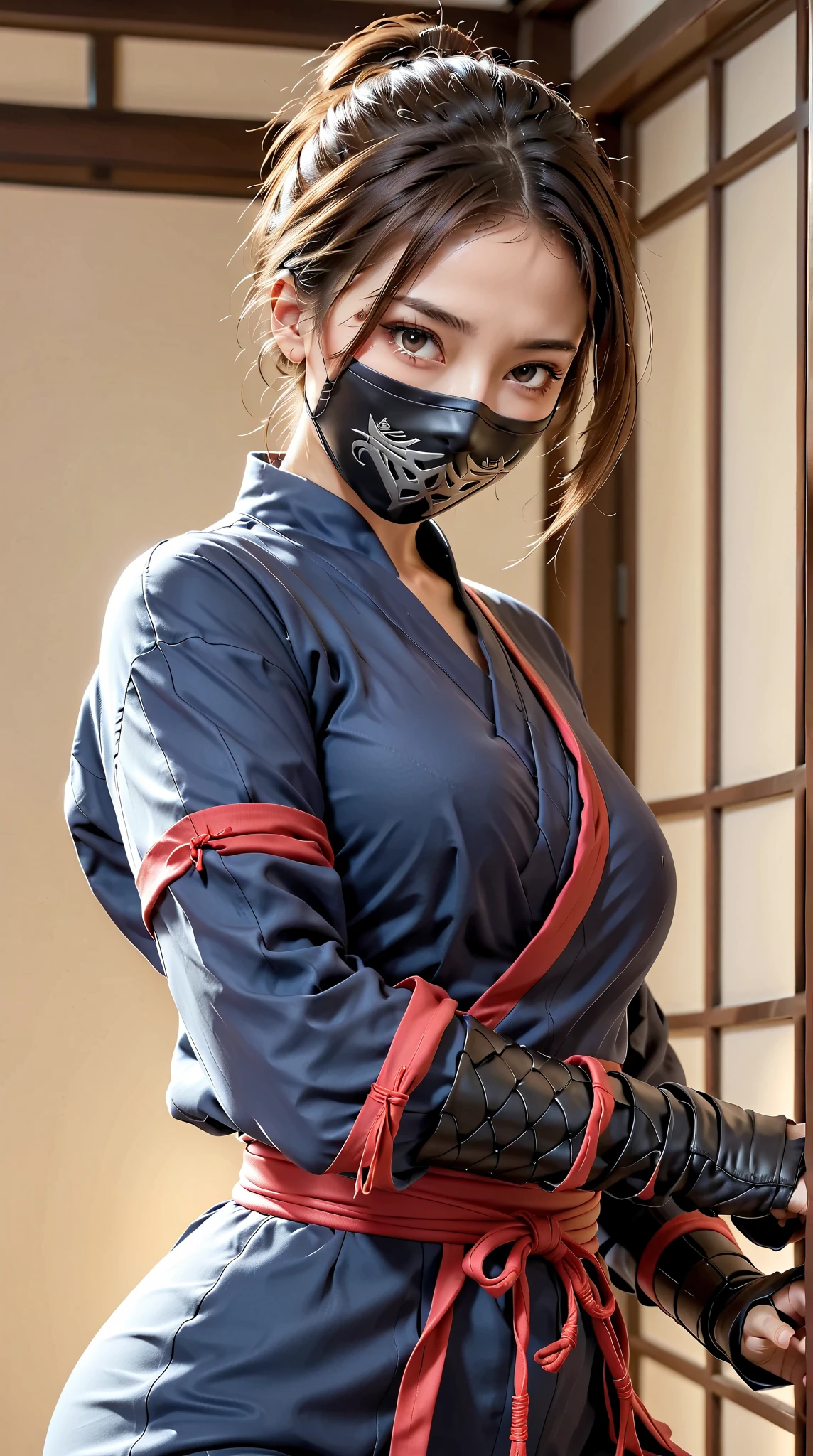 Anime Samurai girl with a sword wear's mask