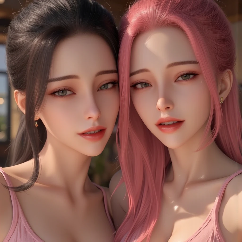 work of art, high quality 8k, neckleace, pantyrose,pantyrose pequena,long light purple hair,breasts showing,two females,fullmoon,lights, Perfect beauty,perfect  skin,white,