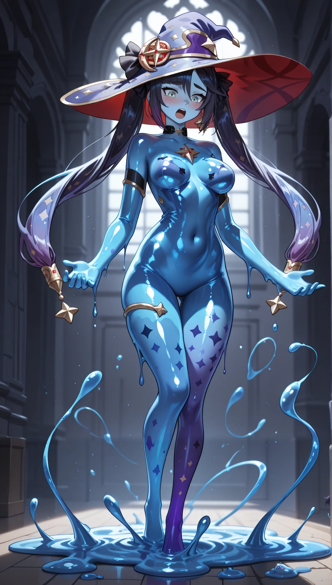 1 girl, magician,have, very detailed,looking at the viewer(masterpiece, highest quality:1.2)Dirty body sweaty beautiful breasts exposed liquid from nipples alien woman alien woman reverse rape Slimy saliva Pissing His whole body is facing me attractive body open legs lure Holding your chest close with your arms