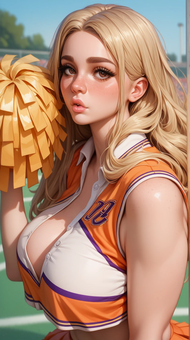 Browsing Caution, ((1 female)), erotic, desire, desire, charm, sexy, Mature Body, virile,, Small Ass, joy, Excited, Sweat, Cheerleader, Fine and beautiful eyes, Beautiful lip detail, Highly detailed eyes and face, Long eyelashes, Calm expression, Soft lighting, Open atmosphere, Stadium, Sweatを流して,((Sunflowers Bloom at Night, Toyozato))