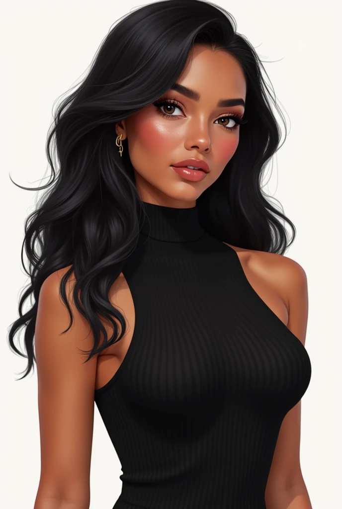 "A 2 woman with a striking appearance, a mix of Latina and other ethnic backgrounds, featuring a light skin tone. She has a curvy and attractive figure, exuding confidence. Her facial features are soft yet defined, with expressive eyes and full lips. Her hair is dark, possibly brown or black, with pink streaks, and styled elegantly to complement her overall look. She has a light skin tone. She does not have a cleft chin, and her face is smooth and well-proportioned. She is dressed in a modern, fashionable outfit that enhances her figure. The image must be hyper-realistic, with detailed textures in her skin, hair, and clothing, and a background that subtly emphasizes her presence without distracting from her beauty."
