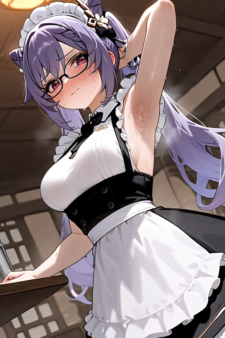 1girl, nsfw, hotaruXL, SHIDARE HOTARU, PURPLE HAIR, HAIRBAND, HAIR FLOWER, HAIR ORNAMENT, BLUE EYES, SHORT HAIR, F empty eyes, large breasts, nipple, Walking, Cooking Classes, frozen, Wet, crying, Naked, (1girl) Blank look, Peeing, lactation, projectile lactation