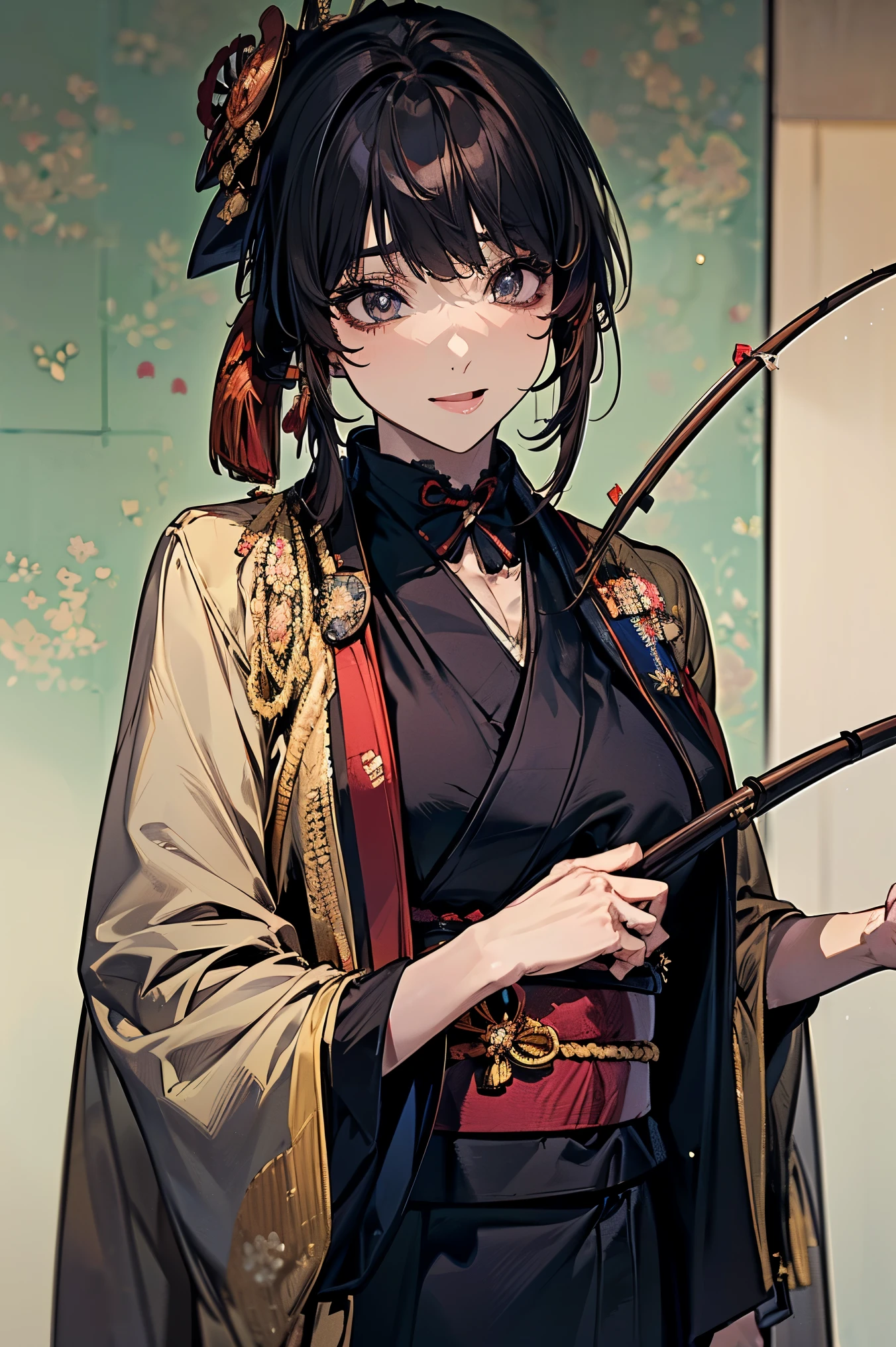 (masterpiece:1.5),beautiful hair,beautiful,Beautiful slender body,(Konno Anna:1.2),(Riho Yoshioka:1.1),(closes her eyes and sticks out her tongue:1.3),(Waterfront:1.4),bust illustration from the front ,((((An Extraordinary Beauty:1.7)))),(((( kimono,Military jacket,Taisho Romance:1.5)))),((19-year-old single woman holding a fish in her hand:1.1)),(( holding a fishing rod :1.5)),(accurately depicted anatomically correct hands:1.1) dark hair,long eyelashes,Three-dimensional, jewel-like eyes,Very delicate and beautiful CG,2. 5D illustration, anatomically accurate body, (Extremely precise illustrations:1.1),(Waterfront:1.4), (wallpaper:1.4),8k