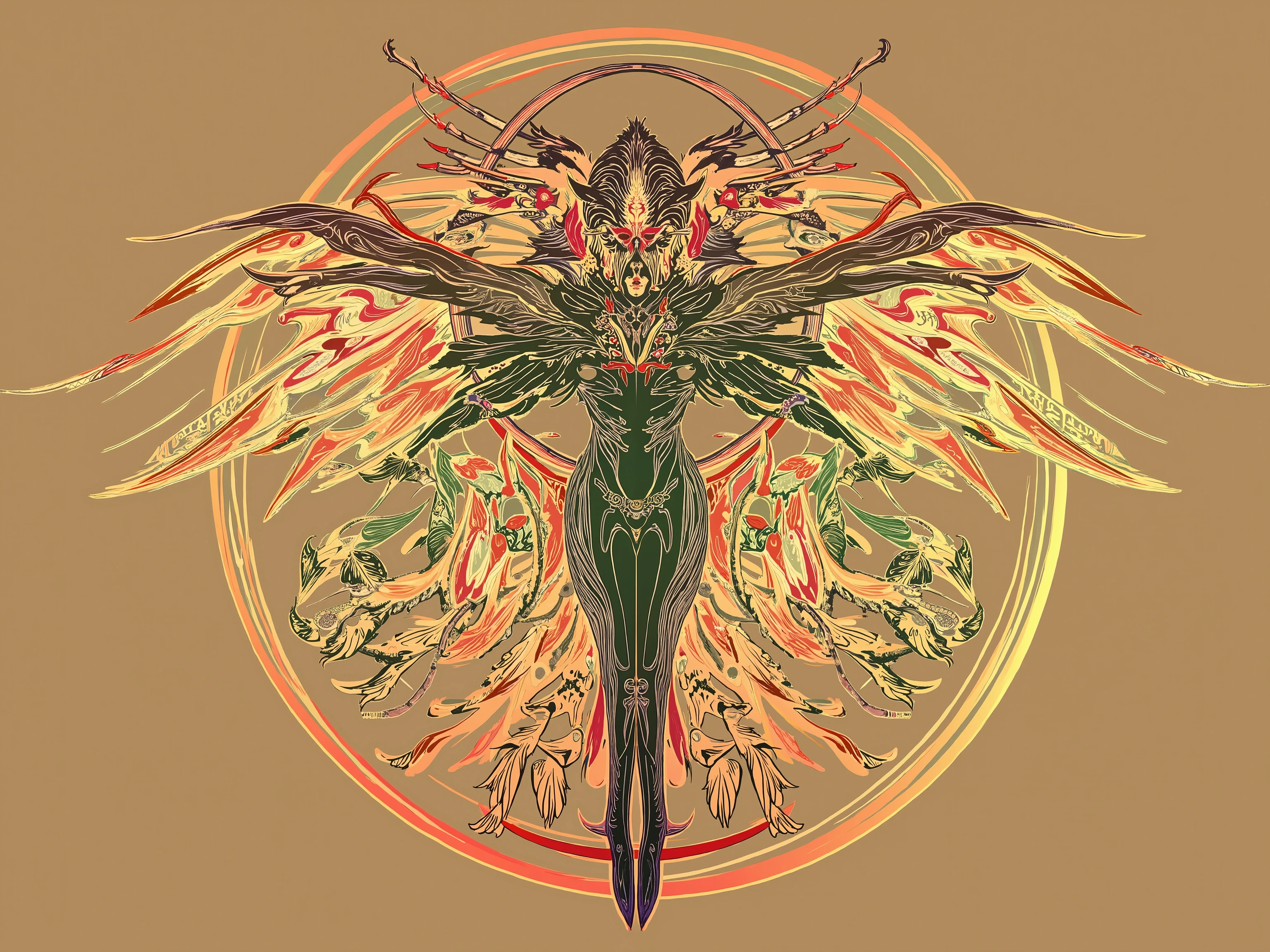 Vitruvian Man, anarchy symbol, extreme detail, Final Fantasy Logo