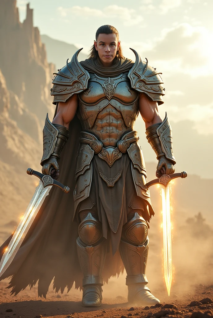  ( soldier warrior male 30 years old, Powerful gladiator, short hair！Male 30 years old, (((male body))). Handsome！Hairy pecs and abs(((male body))), man, Full-length man, perfect face shape, Silver Varono Spear Weapon, silver round shield on arm, anatomically correct, muscular. Handsome pose, a truly manly reference for men,Chest uncovered, The lower body is exposed from thighs to feet, short hair, Detailed muscle physique, lifelike depiction, 4K resolution. background: The spectacular Roman Coliseum,32k ultra high definition, best quality, masterpiece, Super details, high detail (((male body))). Handsome！hairy breasts and loose body))), man, 人物肖像 man warrior 35 years old, perfect face shape,Silver Varono Spear Weapon, silver round shield on arm, anatomically correct, muscular. Handsome pose, a truly manly reference for men, movie settings, Space lighting, silver clothing！！！, best quality, human development report, art station, Digital space camouflage,  human development report纹理, , dynamic poses, laser(permanent, bring boots, Showing white boots with protective gear )
