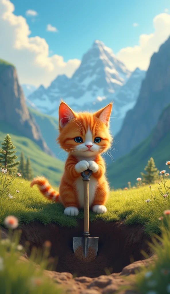 White cat playing with seesaw with cat in the forest