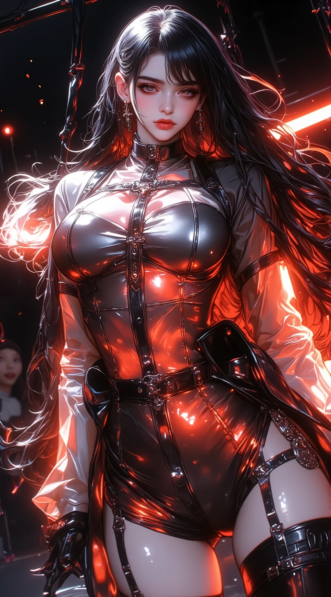  ((((Shiny silver accessories)))), ((((In the storm where thunder shines)))), ((((wet and glowing skin)))), (((Black Hair))), ( backlit), ((Super wet skin)), ((Fluorescent color)), (((In-depth images))), brunette girl, big Smile,  super beautiful glowing eyes、hanging from the ceiling with his arms tied with a rough rope、sweat、The rope bound her body、wet body、 Legs Hanging from Shackles 、 and a large amount of fluid flows out of your crotch、 One leg is suspended on top with a rough rope 、tied with a rope、Tightly bound、My hands are tied、 legs hanging in restraints  (8K,  live shooting , best image quality, masterpiece: 1.4), Ultra-fine mesh, (Realism, photorealistic: 1.48), masterpiece、best quality、Super Detail、8K、Detailed light、 detailed shadows 、Raw、(Detailed skin)、(Realism: 1.2)、18 years old、long hair、lace underwear、In the torrential rain, masterpiece, best quality, 超high resolution, (realistic:1.4), a beautiful face down to the smallest detail, High Quality Clothing, (masterpiece:1.3), (8k、Best Quality:1.4), (top quality, high resolution), (1 girl:1.3), (alone:1.3), (  Mizuki Yukikaze), (hair bow, Frill collar , Blog, One Piece Tan, sleeves apart , corset before dildos insertion, frills, heart cutout, micro panties, bridal garter, high heels), ( 完璧なversus称的な顔), Beautiful eyelashes, (Nose blush:1.3), (flat chested:1.4), ( beautiful thighs), ((Accurate Arm, sex, Accurate legs)), (perfect anatomy), sunburn, wheat-colored skin, ( High Detail Skin : 1.2), dynamic angle, (Midnight Metropolis , decadent and futuristic urban area ). ( Advanced Future Cars ), (cyberpunk background, Blade Runner), volumetric lighting, bright color, (hair bow,  elbow bag, fingerless gloves, ruffle leotard, fur trim, black leotard, Knee-length boots, versus.  demon ninja suit , One Piece Tan),