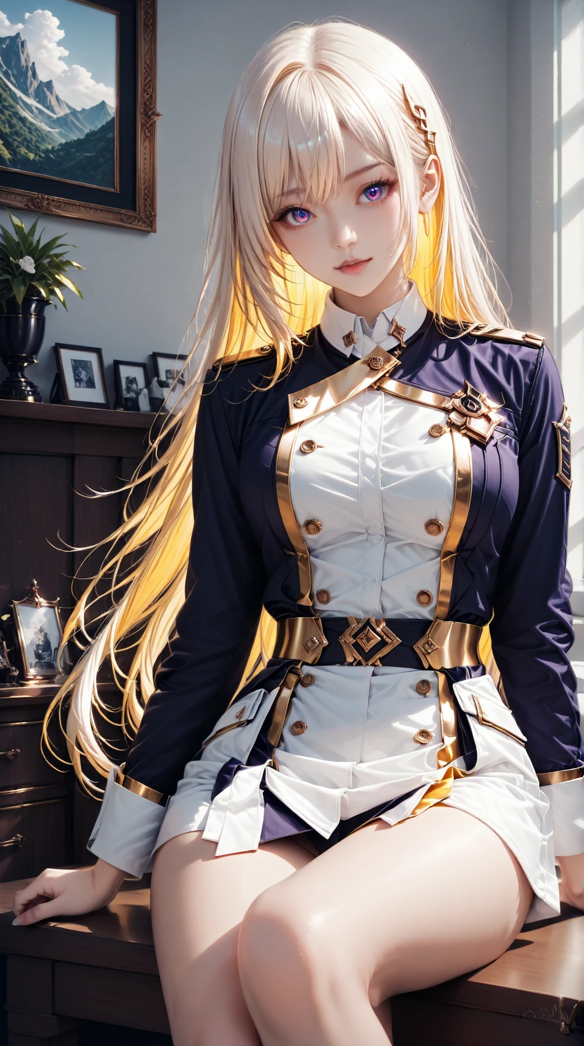 rialistic photo、Real Images、Top image quality、1girl in, sayla mass, Elegant,Spread Leg,Show white panties, masutepiece, Convoluted,Ultra mini skirt、White ?????、 Realistic, Best Quality, absurderes, high face detail, Perfect eyes, 18 years old, Cowboy Shot, , Vibrant colors, White uniform, Skirt