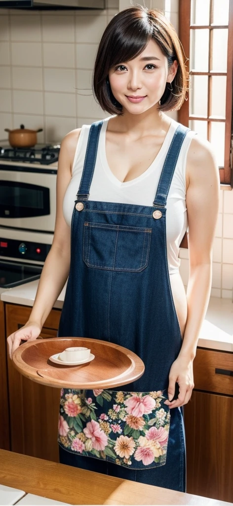 Browsing Caution:1.1、Active women, smile、Age: 40 years old, Mature Woman, Bake cookies in a sunny kitchen、Huge breasts 、Black-haired、Wearing a white apron、Long Sleeve T-Shirt、((Tight clothing))、(blunt bangs)