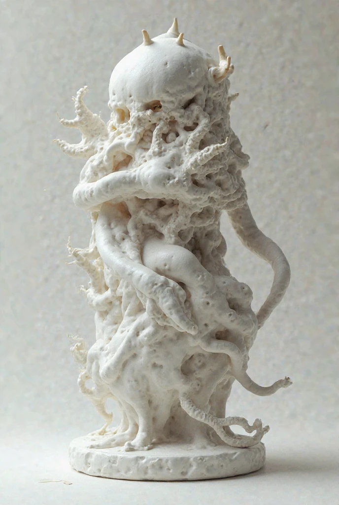 (extremadamente detallado, obra maestra, La mejor calidad), Estilo oscuro, intense illumination, rostro con arrugas, mujer crucificada, tentacle, monstruoso, interior de una piscina de agua, imagen submarina, alien con Colmillos finos. manchas de tinta. Rococo composition. Luz de caravaggio