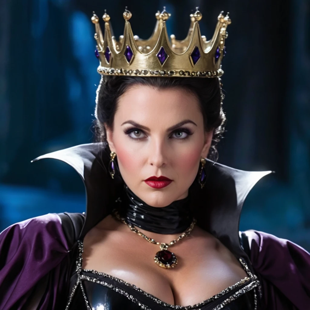 ((highest quality)), ((masterpiece)), ((be familiar with)), ((Accurate)), ((Realistic)), (Realistic), (Best Shadow), Cinematic, (Complex:1.4), High contrast, Side lighting, 8K, ((Bryce Dallas Howard)), ((Accurate手と指)), ((Evil Queen)), 43-year-old Caucasian female、(Black Hair、short hair)、(Voluptuous body)、(Large Breasts)、(Cleavage)、Narrow waist、(Big Ass)、glamorous、Beautifully grown black nails、Black glitter lipstick、Black and purple robe、(Sitting in a luxurious chair)、(両手で頬杖をしているEvil Queen)、smile、Drinking wine、(A large table with a variety of delicious dishes)、Dinner party、((Bust Shot))、(Close-up of face)