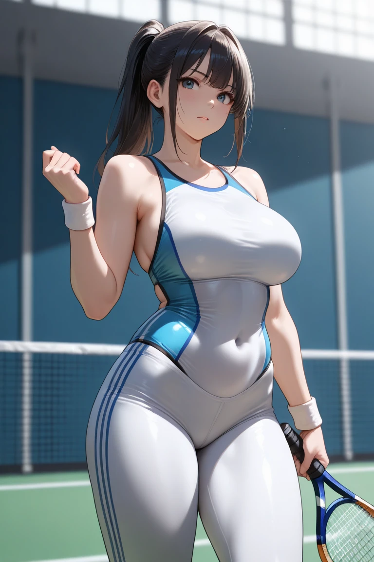 full body photographed、(highly detailed:1.2) ,ultra-detailed,top-quality,hight resolution,japanese mature woman,she is 35 years old,profile view,Big eyes、white sporty boots、knee brace,white competition swimsuit,gleaming skin,pro-wrestling venues、female pro-wrestler、((On the ring of pro-wrestling:1.3))、sagging tit,plump,(standing:1.3),sweating,steam,serious face,shot from side,looking distantly.
