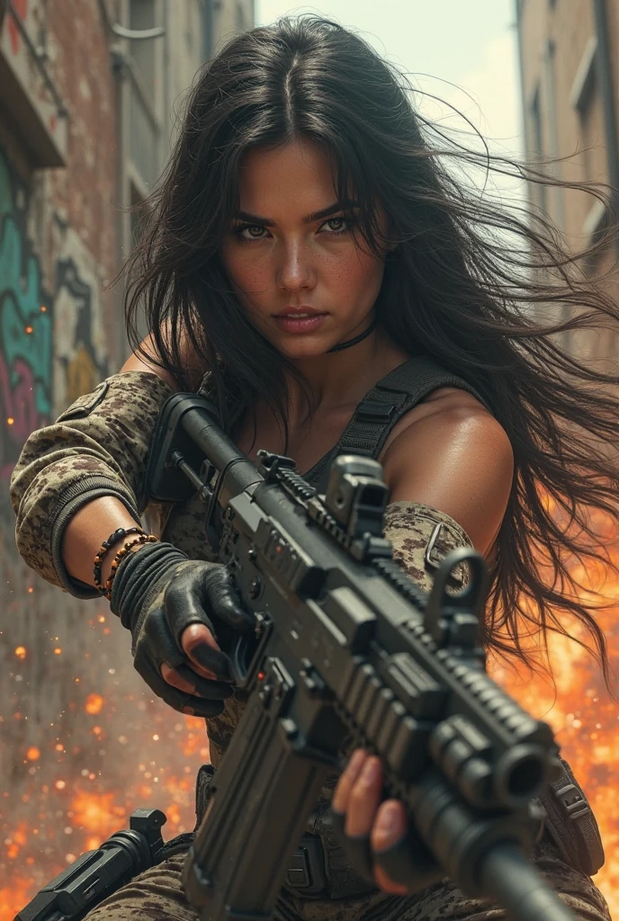 UHD, Highly detailed, best quality, goddess, gun