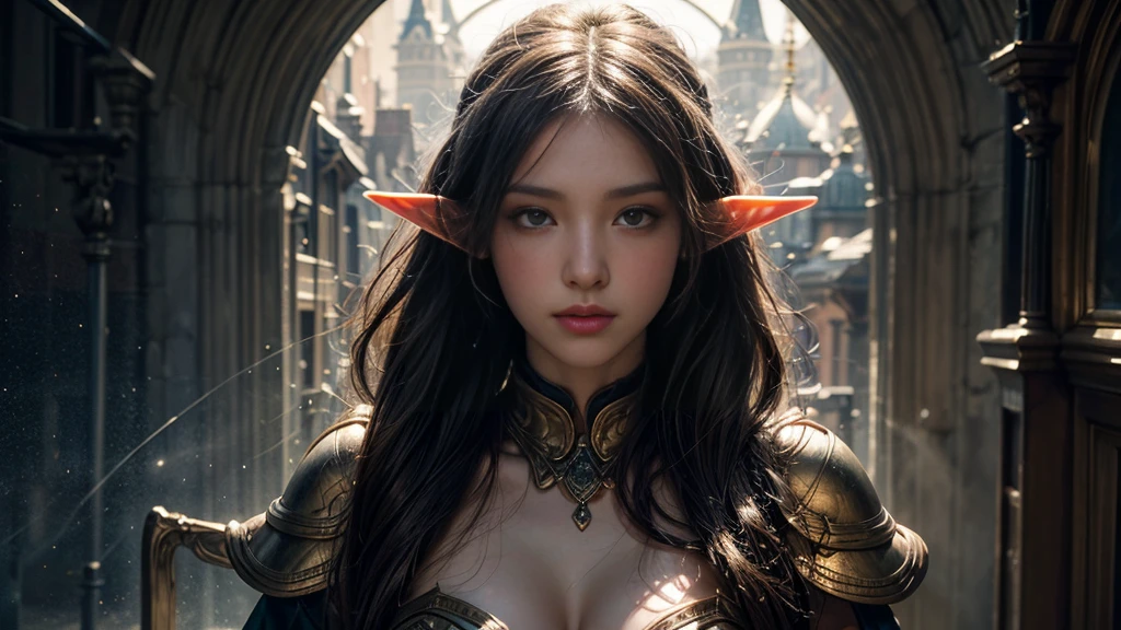 (((masterpiece))), best quality, hyper detailed gouache style painting portrait of a group of beautiful female elves, smooth shadows, hyper realistic textures, 8k, best quality, realistic cartoony features, stylized illustration, smooth shadows, correct anathomy, chromatic aberration, neon highlights, global warm lights, dynamic poses, expressive facial expressions. They wear bikini-armors.