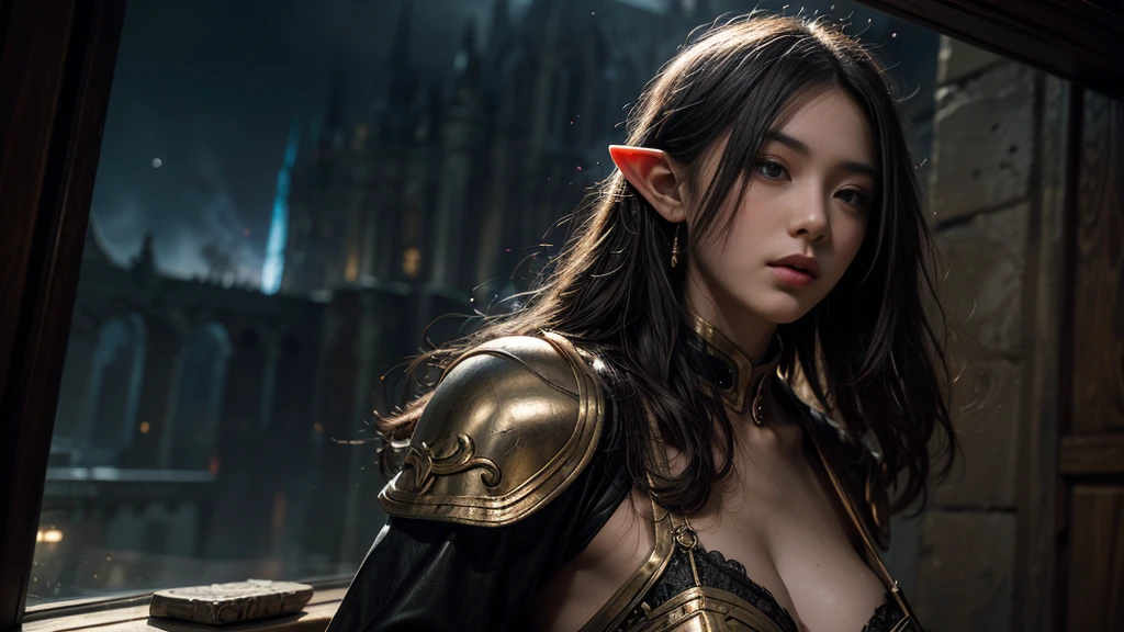 An old witch sits in a Kadilau chair in the background，She was holding a Soniste crow ，Asian fairy wearing silk hooded and glowing gloves，Lateral face，A collarless coat，Lightning hands，sunglasses，Cyberpunk smoke，（（（tmasterpiece））），（（（best qualtiy））（ultra - detailed）（illustratio）（Detailed lighting）（（expressiveless））（tmasterpiece）（best qualtiy）（ultra - detailed）（photorealestic），（Detailed light），（（an extremely delicate and beautiful one），（（faeries）），（（lightning in hand）），Lightning surrounds the fairy，（（lightning chain）），Suspended crystals，There is lightning inside the crystal，