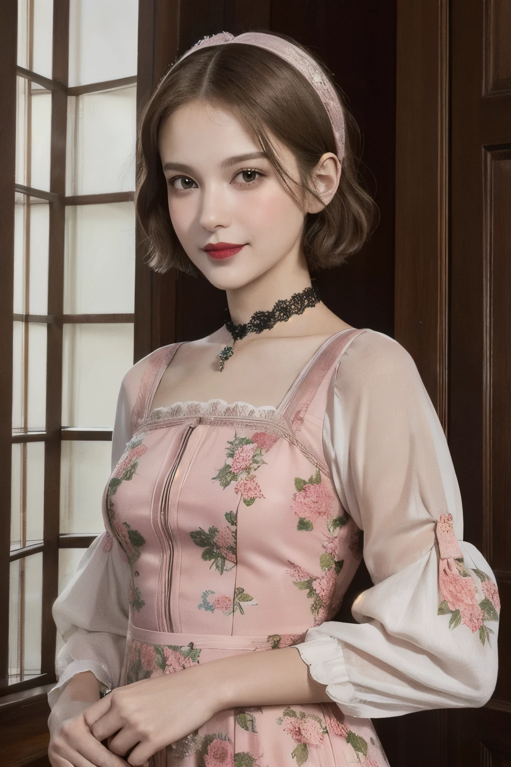 lifelike .(photorealistic) 1girl , perfect japanase girl body , super fine and intricate face and almond-shaped eyes,  waering a fancy red dress 