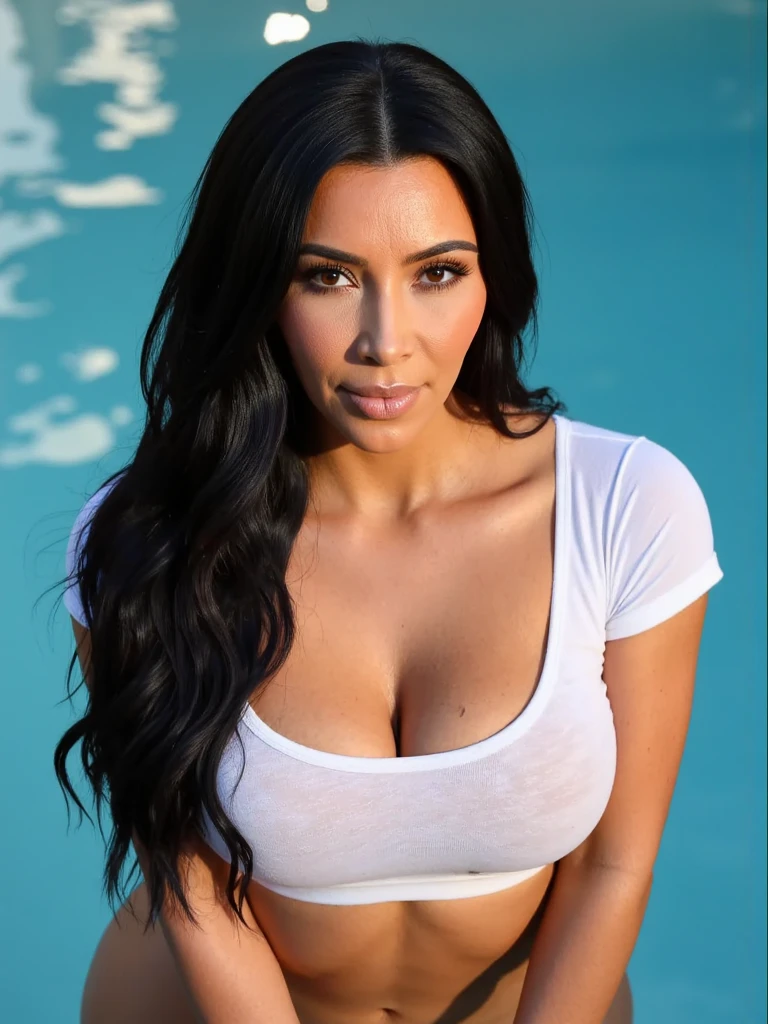 Kim Kardashian, bikini, realistic, 8k Resilution, acting childish