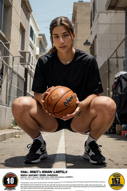Basketball player with very short shorts on her side hitting the basketball on the ground 