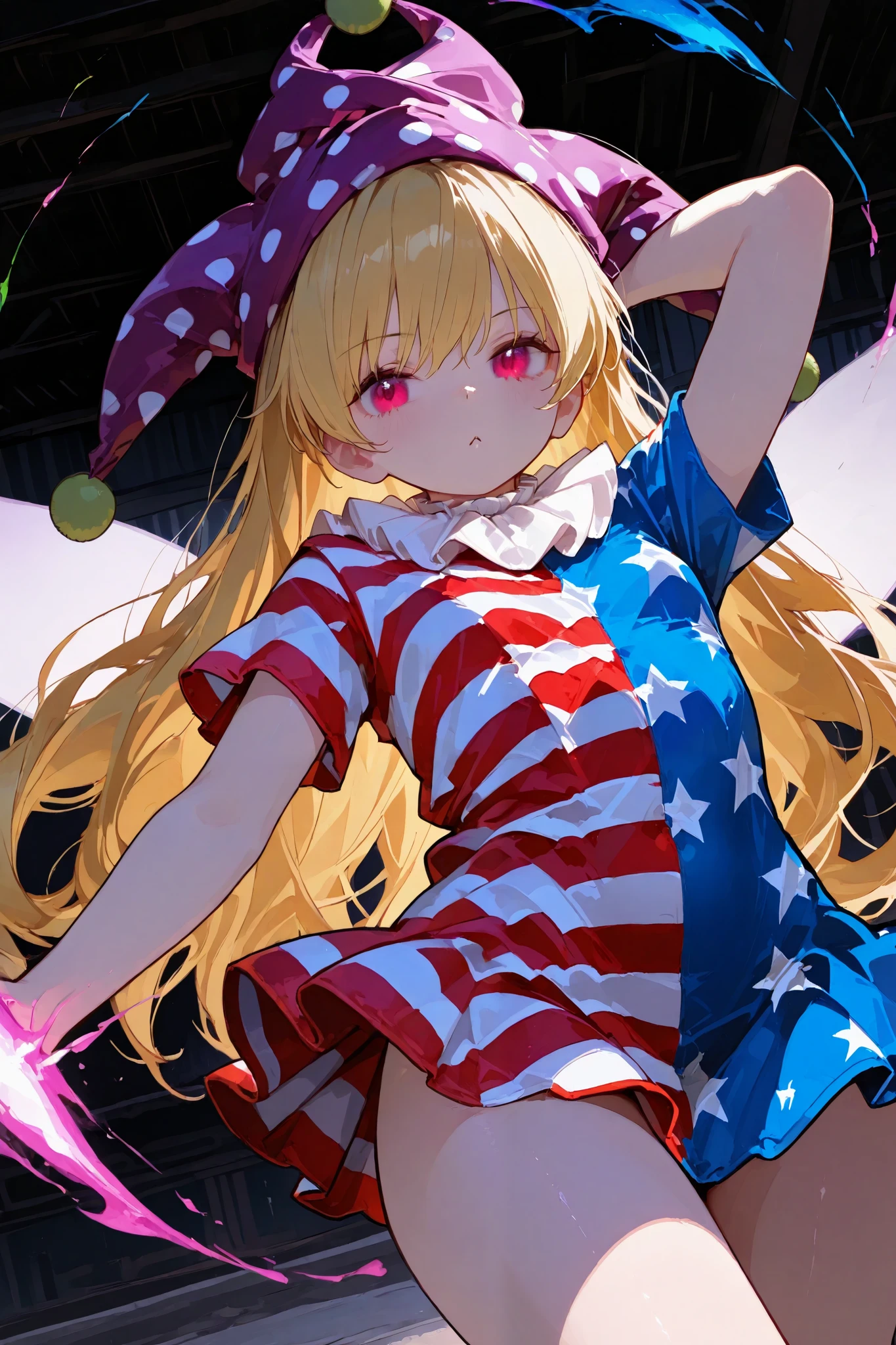 1girl\(clownpiece\),(dynamic pose:0.25) , 748cmstyle,masterpiece, best quality, 8k, highres, ultra-detailed,HDR, UHD, professional, vivid colors