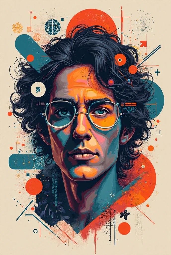 portrait, queer solarpunk with glasses and mussed hair