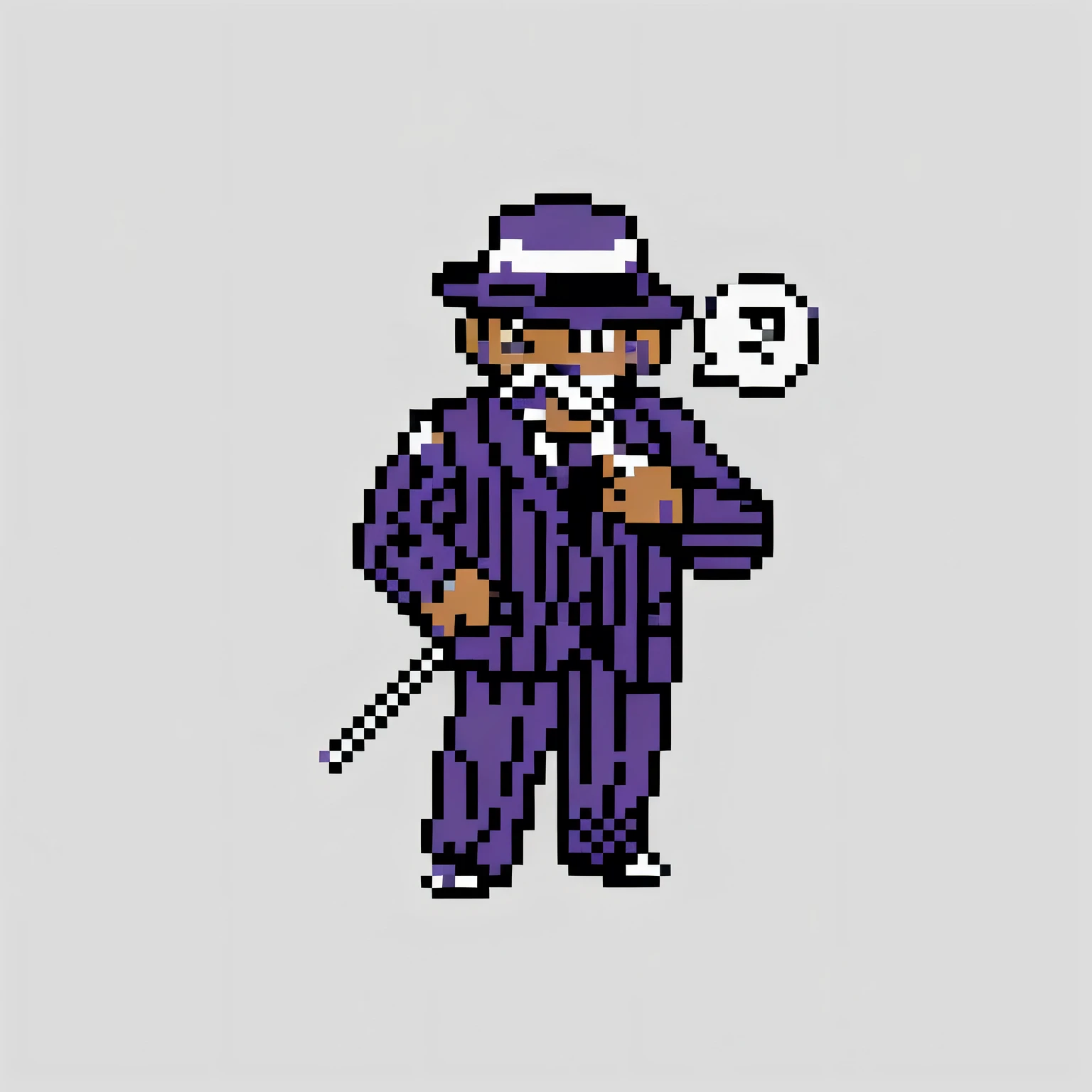 gen 2, man, charcoal pinstripe suit, cane, large white moustache, charcoal fedora, charming