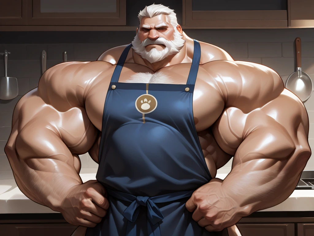 1boy, 1man, solo, gigantic, hyper detailed, (topless, shirtless, cargo shorts), well-muscled old man, bearded, thick mustache. ((extremely huge muscular, massive muscular, extremely muscle size, super thick arms, huge pec, hyper pec, extremely wide pectoral , huge arms)), wide smiling. Add textures and details to make the image more realistic, such as the appearance of the. Make sure the resulting image is high resolution, 8K quality