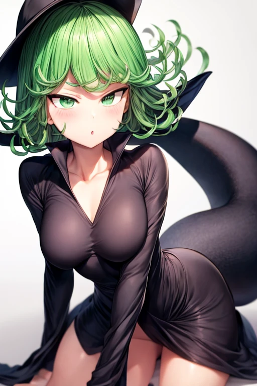 Cute girl, dark green hair, yellow eyes, short hair, sexy body, sexy, loves to, She bites her lip, Cat clothes, cat ears, cat tail, cat collar, Sexy pose