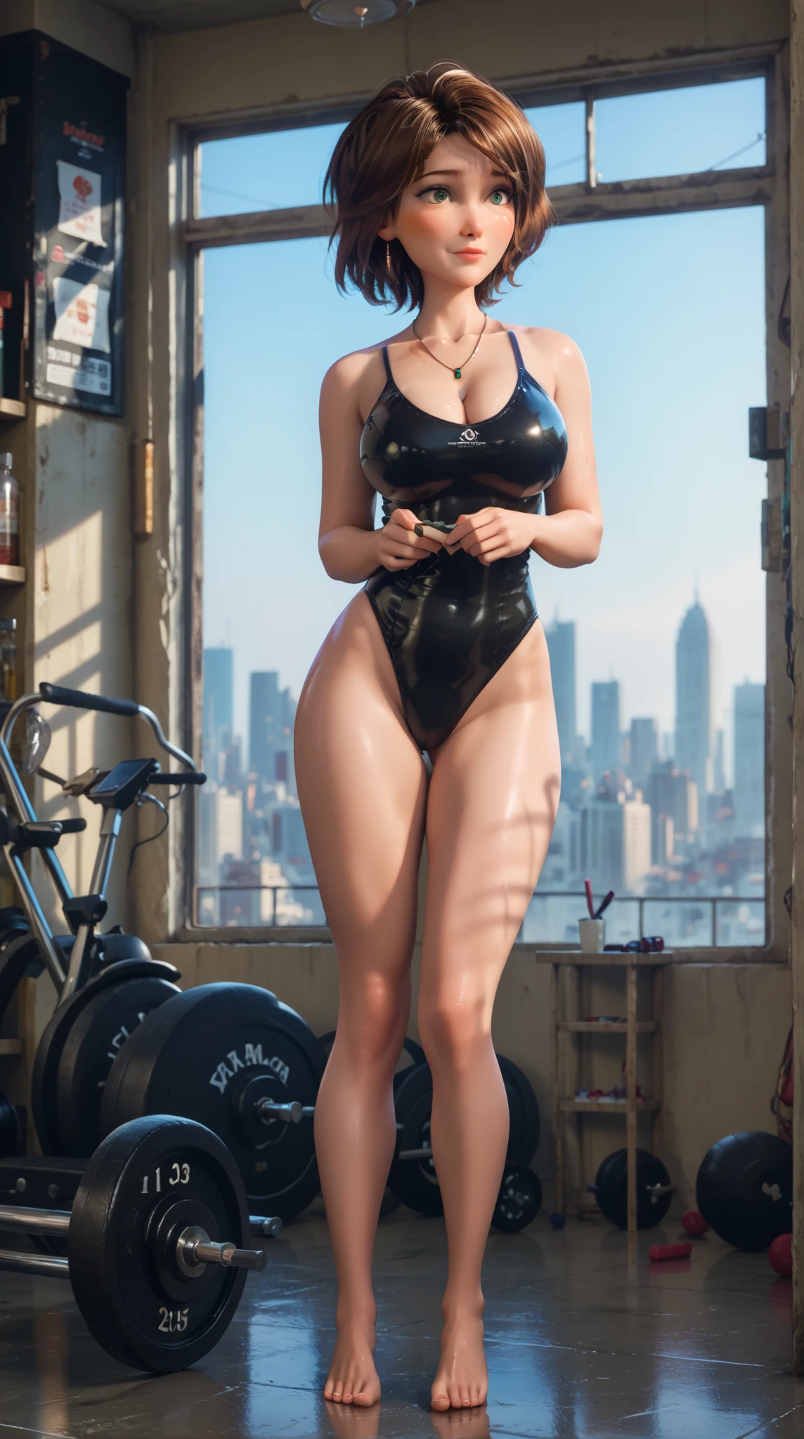 ((very slim)) Riley Reid, ((((huge )))), (masterpiece), (beautiful face), smiling, 8k, (8k), (blue eyes), (best resolution), (best quality), hot gym outfit, at the gym entrance, (full body photo), at a night (((curvy silhouette)))