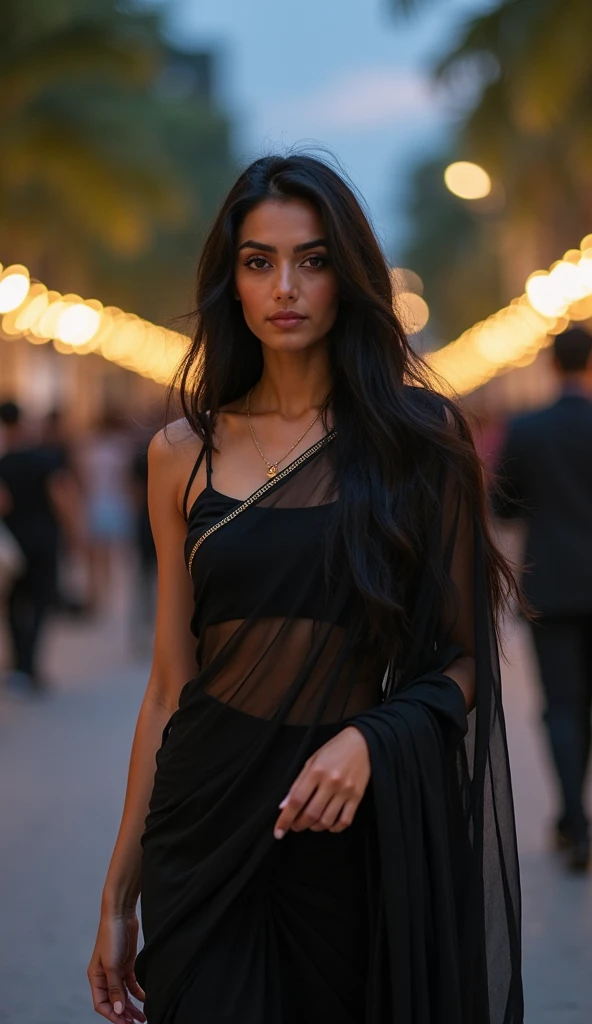 Very very beautiful and sexy indian gril in black sari boobs little bit biger