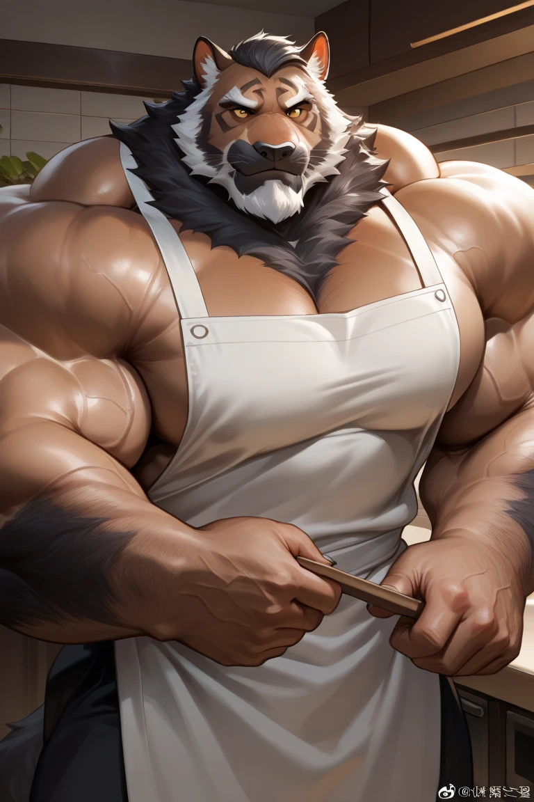(Best quality: 1.0), (Super High Resolution: 1.0), (masterpiece, best quality:1.2), detailed, detailed hands, detailed eyes, score_9, score_8_up, score_7_up, furry, anthro, ((dragon)), ((solo)), grandpa, (about 70 years old), (manly), horns, handsome face, huge, bangs, white beard, beard above mouth, fluffly fur, nipples, looking pleasured, sexually, sexy pose, SFW, coffee shop, (apron), nude, bulge, flaccid, in heat, panting, sweat, sweaty, musk, (skinny, shy), hands touching, (looking at viewer, shy), blushes:0.3, close up view, (by bebebebebe, by syuro)