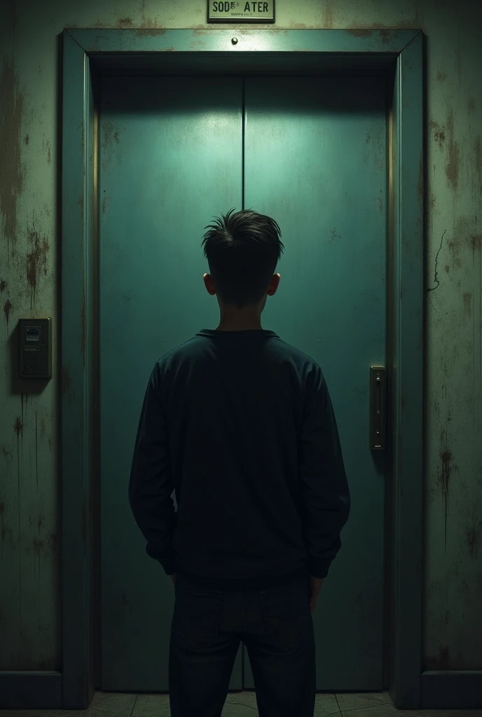 (photorealism:1.2), a handsome young man(short hair, wearing a black t-shirt, smoking produces smoke(like real), headphones around his neck, backpack, his position is standing unlocking the door of his house, dithe night, the night, 5 watt wall lamp.