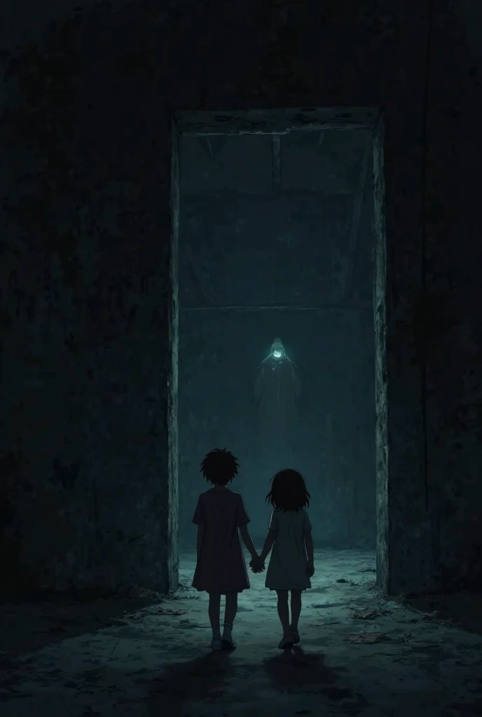 A person alone in a haunted room With a very scary background,
With ghosts AND the style of the anime-like image